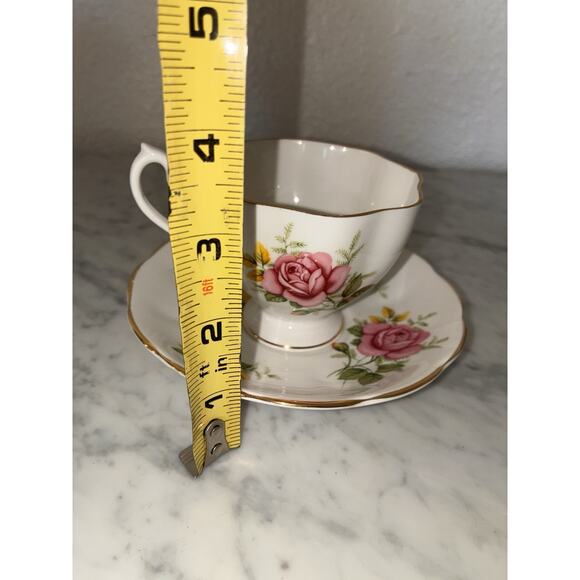 Queen Anne Roses Footed Cup & Saucer Set England - Picture 10 of 10